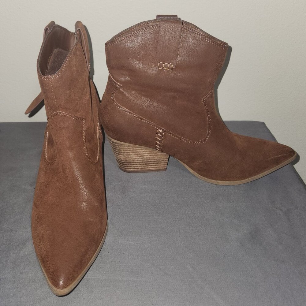 Mia Ankle Boots Faux Nubuck Brown Western Style Size 8